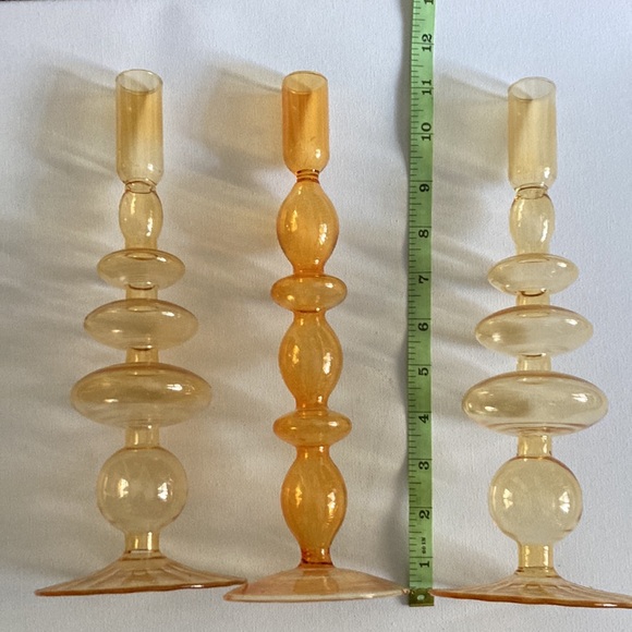 Vintage Glass Candle Holders - Amber and Gold - Set of 3 - Picture 3 of 3